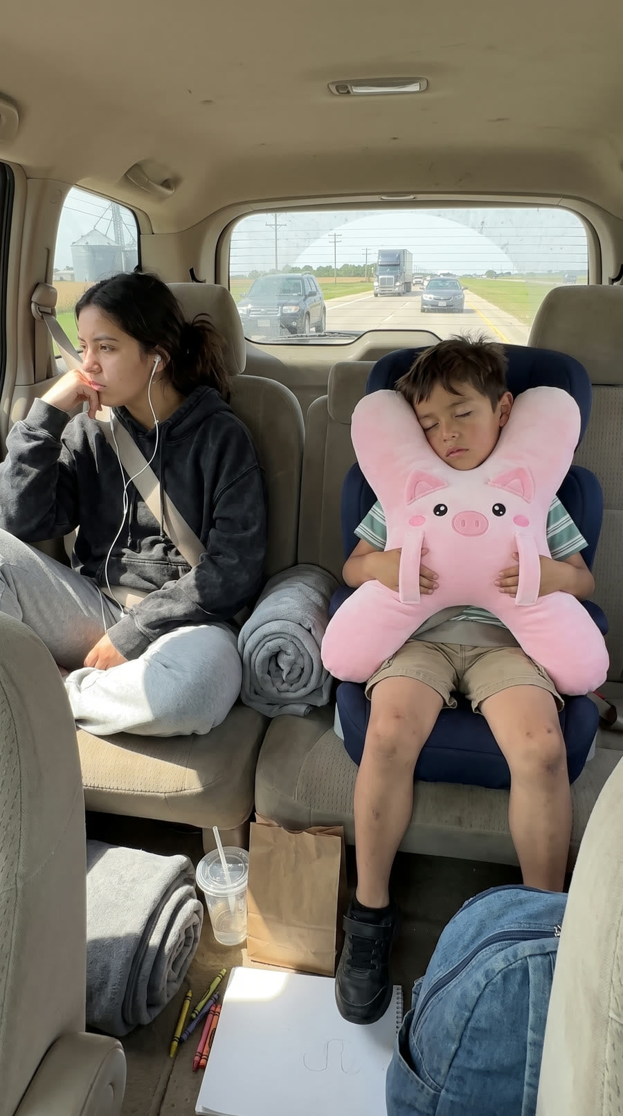 Kids sleeping with DozyRide on the go
